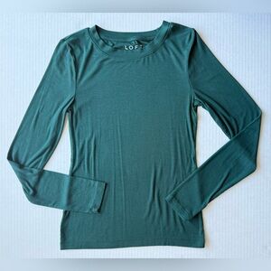 LOFT Long Sleeve Crew Neck Tee Deep Spruce Green Size S